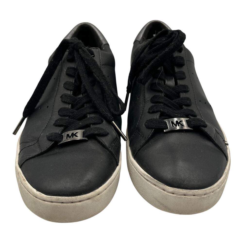 Michael Kors MK Irving Leather Low Top Sneakers Shoes Black White Size 8.5M - Picture 2 of 9